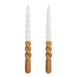 2 Velas enroscadas Twisted dos colores 25 cm, Golden brown-white