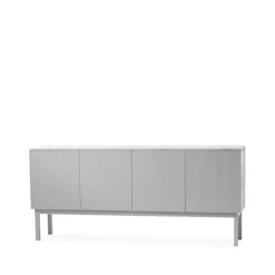 Aparador Beam, Gris claro, base gris claro, panel superior en mármol carrara