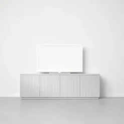 Aparador Beam, Gris claro, base gris claro, panel superior en mármol carrara