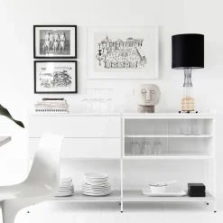 Aparador Molto Medium, Blanco, 2 secciones con vitrina
