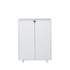 Aparador Vidja, Lacado blanco, bajo, puertas cubiertas