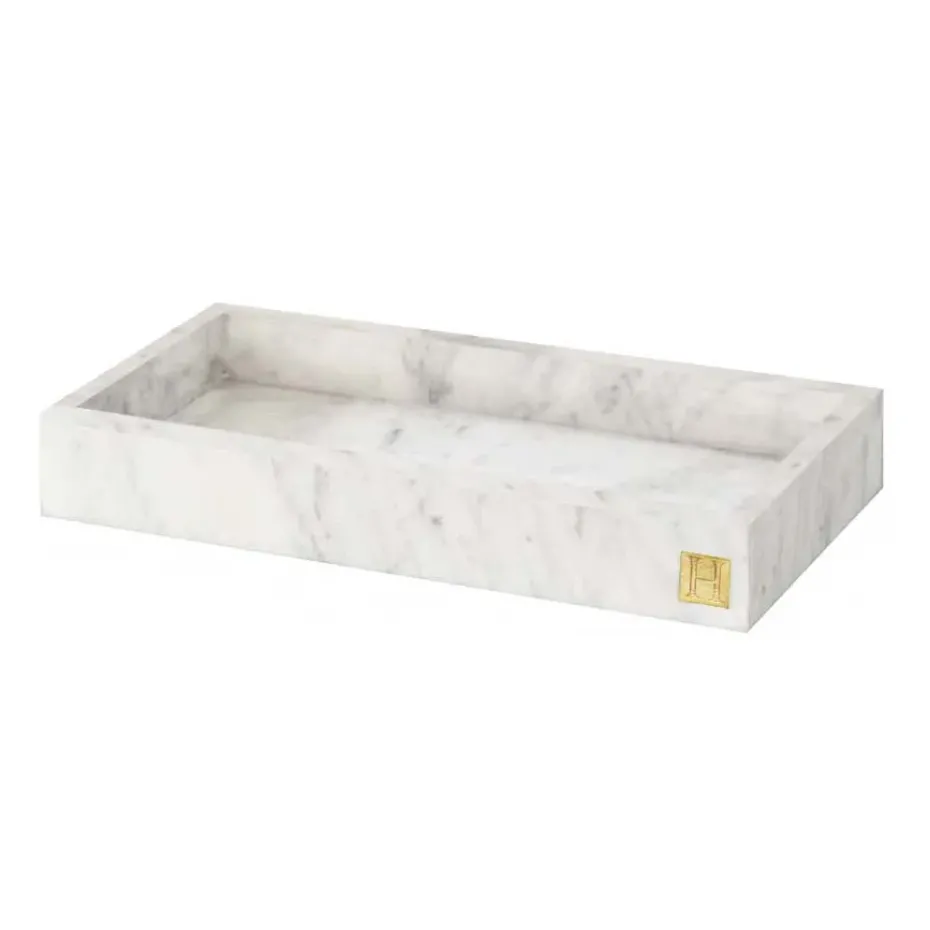 Bandeja con canto Hilke Collection 30x15 cm, blanco mármol