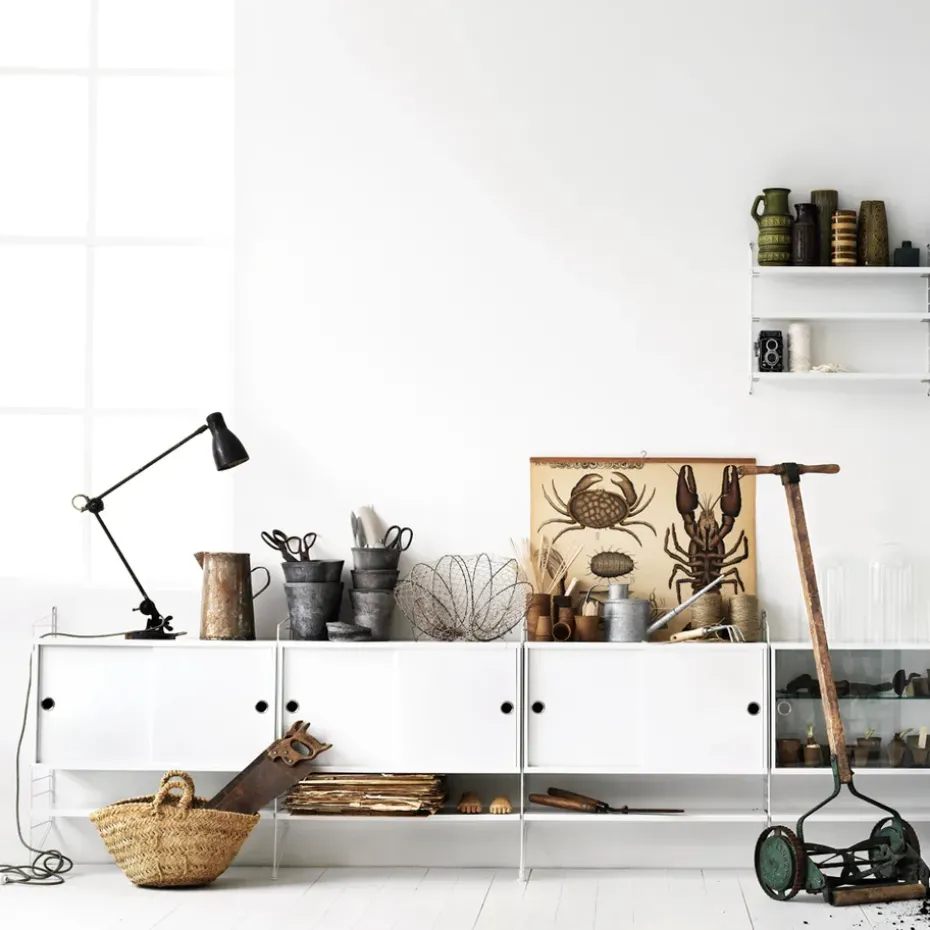 Cabinet con puertas correderas String, Chapa de fresno, 78x20 cm