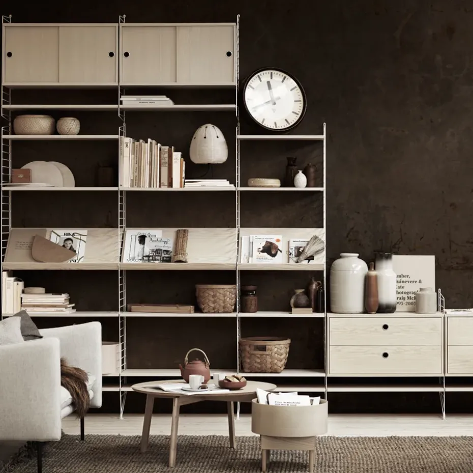 Cabinet con puertas correderas String, Chapa de fresno, 78x20 cm