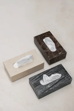 Caja de pañuelos Marble 14x25,5 cm, Negro-gris