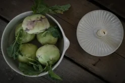 Candelabro con plato Ernst, Blanco natural