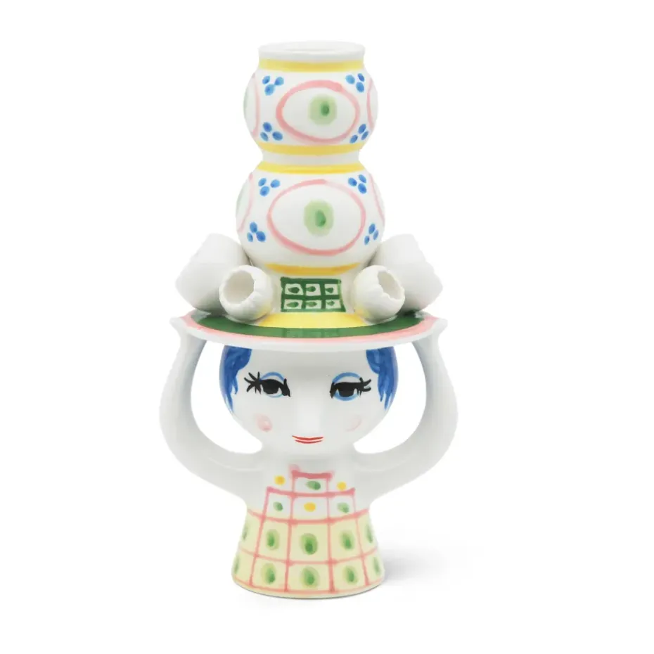 Candelabro Lady with hat H16 cm, Rosa