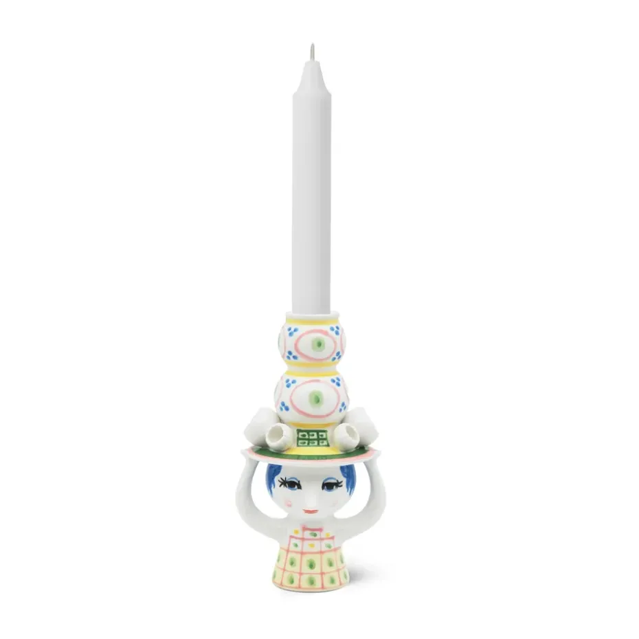 Candelabro Lady with hat H16 cm, Rosa