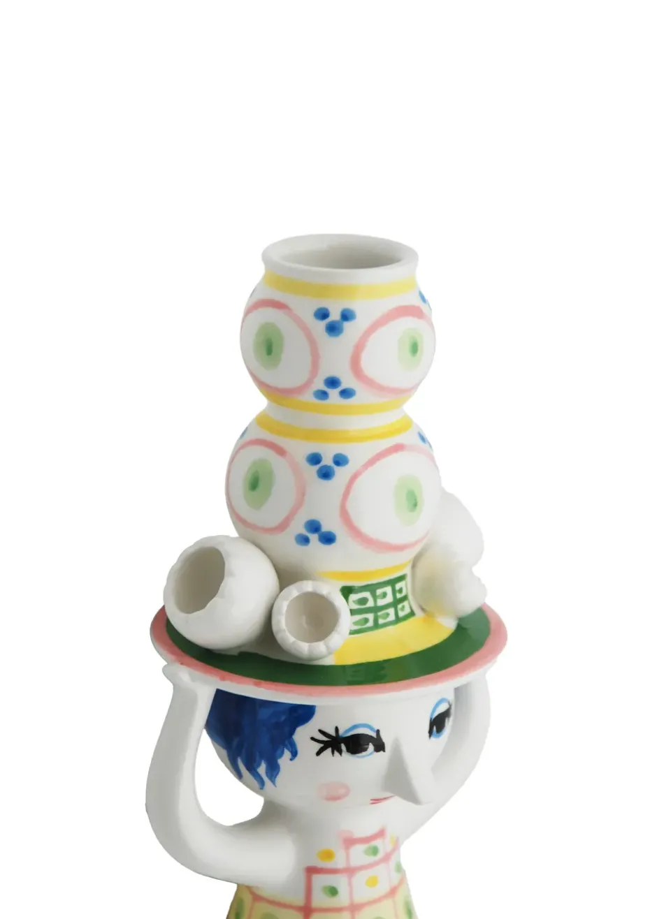 Candelabro Lady with hat H16 cm, Rosa