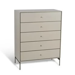 Cómoda Volt 5 cajones beige, Detalles en acero inoxidable