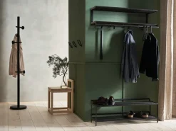 Estante sombrerero Tamburin 100 cm, roble teñido de negro-negro