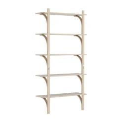 Estantería Levi de 5 baldas, Roble pigmentado en blanco-aluminio, 90 cm