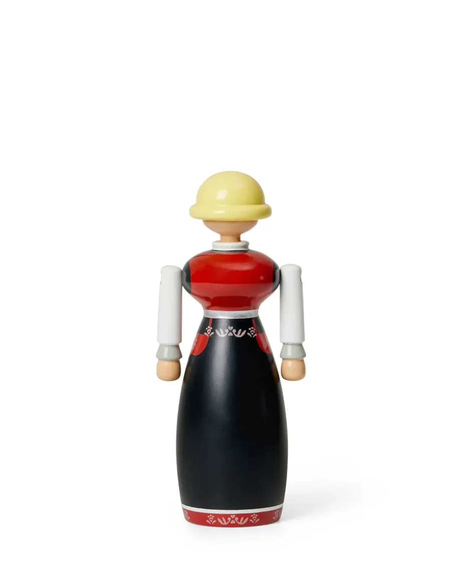 Kay Bojesen mujer en traje folclórico noruego, negro-rojo-blanco