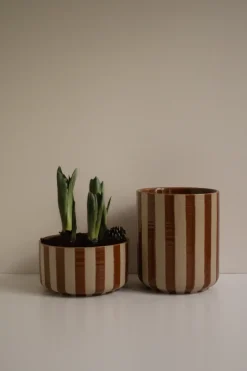Maceta Line Ø14x16 cm, Nougat con rayas