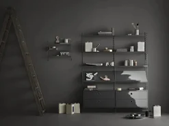 Panel de pared String, Gris oscuro, 75x30 cm, paquete de 2