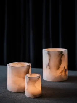 Portavelas Alabaster, Blanco-beige, M 14 cm