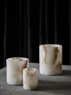 Portavelas Alabaster, Blanco-beige, M 14 cm