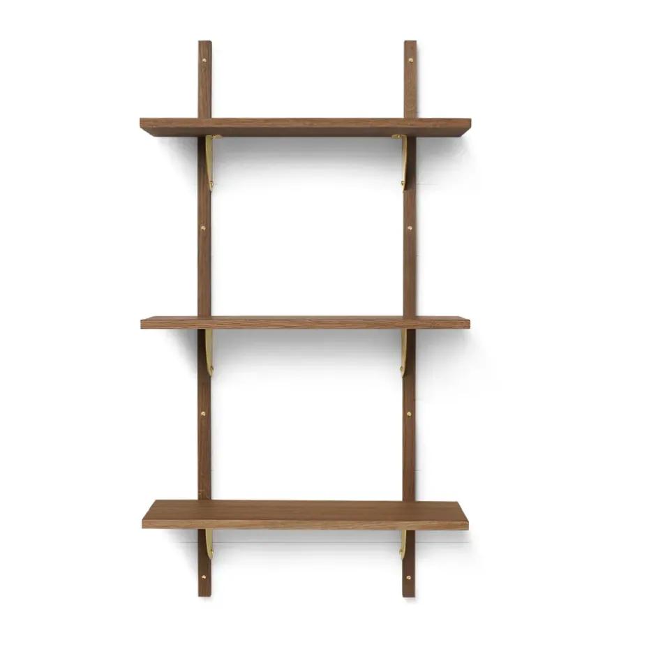 Repisa Sector triple narrow, Smoked Oak, brass