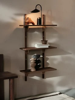 Repisa Sector triple narrow, Smoked Oak, brass