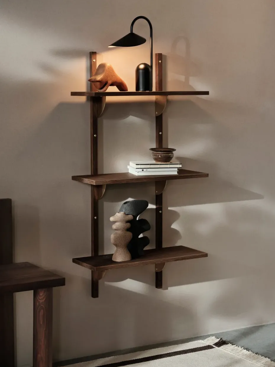 Repisa Sector triple narrow, Smoked Oak, brass