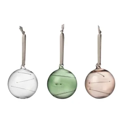 Set de 3 bolas de vidrio Solboll Ø8 cm, Transparente-verde-lino
