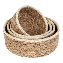 Set de 4 cestas Emil algas marinas small, Natural-blanco