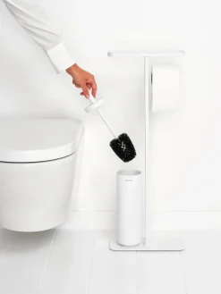 Soporte papel higiénico y escobilla con estante MindSet, Mineral Fresh White
