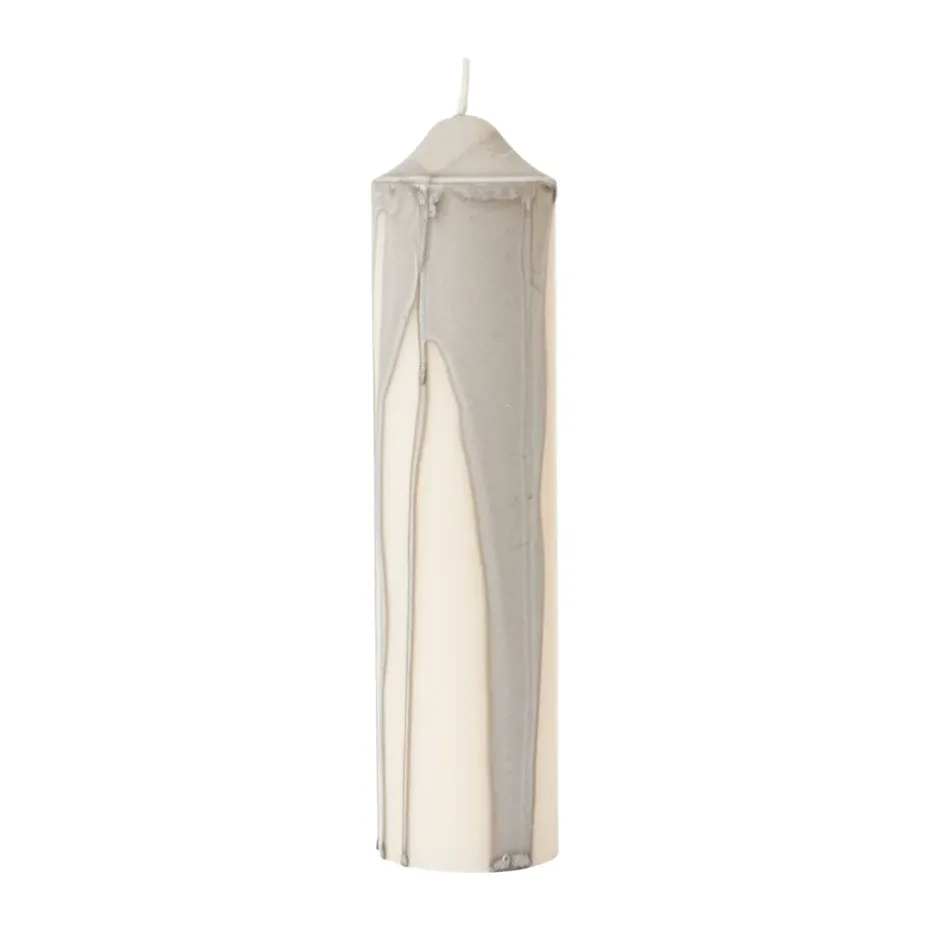 Vela cilíndrica Dryp, Warm Grey, 20 cm