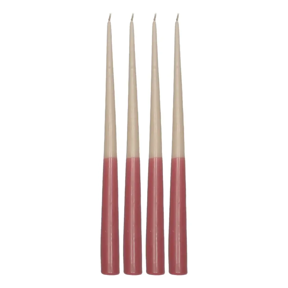 Vela cónica de dos colores 32 cm, 4 unidades, Beige-rojo