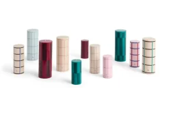 Vela gruesa Column Candle large 25 cm, Light blue-blue grid check
