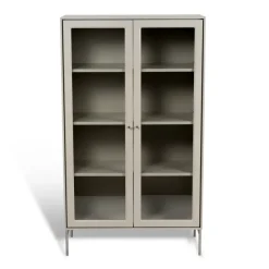 Vitrina Volt 130 cm beige, Detalles en acero inoxidable